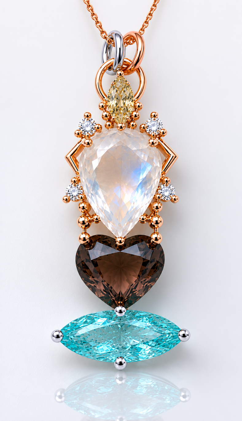 
                  
                    The Evil Eye Protection Diamond Spinel Rainbow Moonstone Paraiba Necklace/18K RG
                  
                