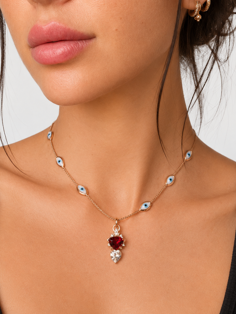 
                  
                    Evil Eye Mandarin Garnet And Zircon Necklace/18K RG
                  
                