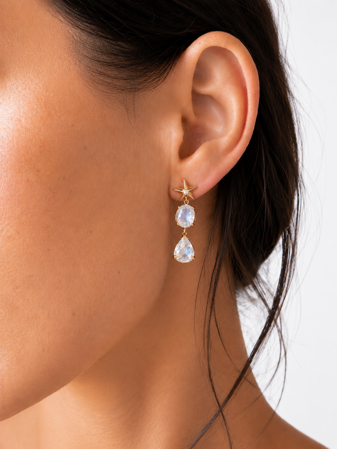 
                  
                    Rainbow Moonstone Star Earrings/18k YG
                  
                